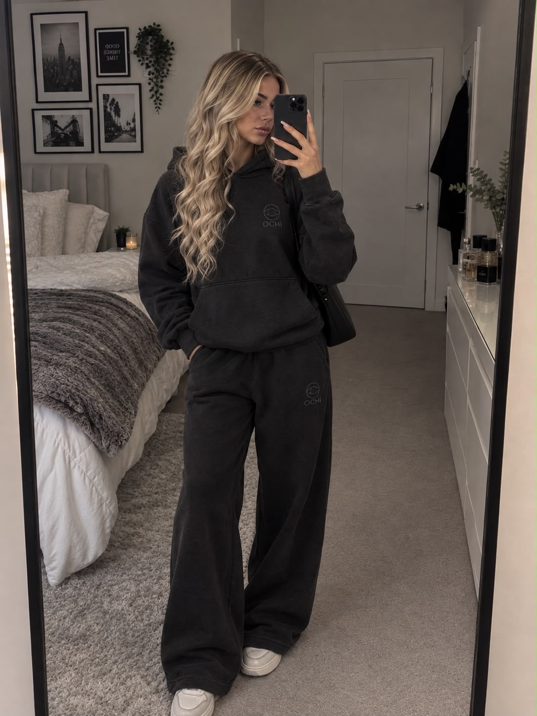 Heavyweight charcoal/charcoal embroidered hoodie