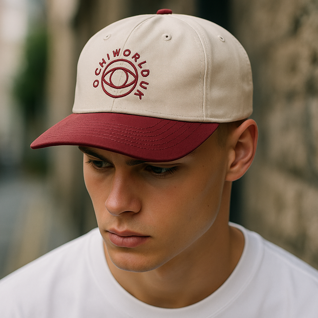 2 Tone Cream/Red Embroidered SnapBack